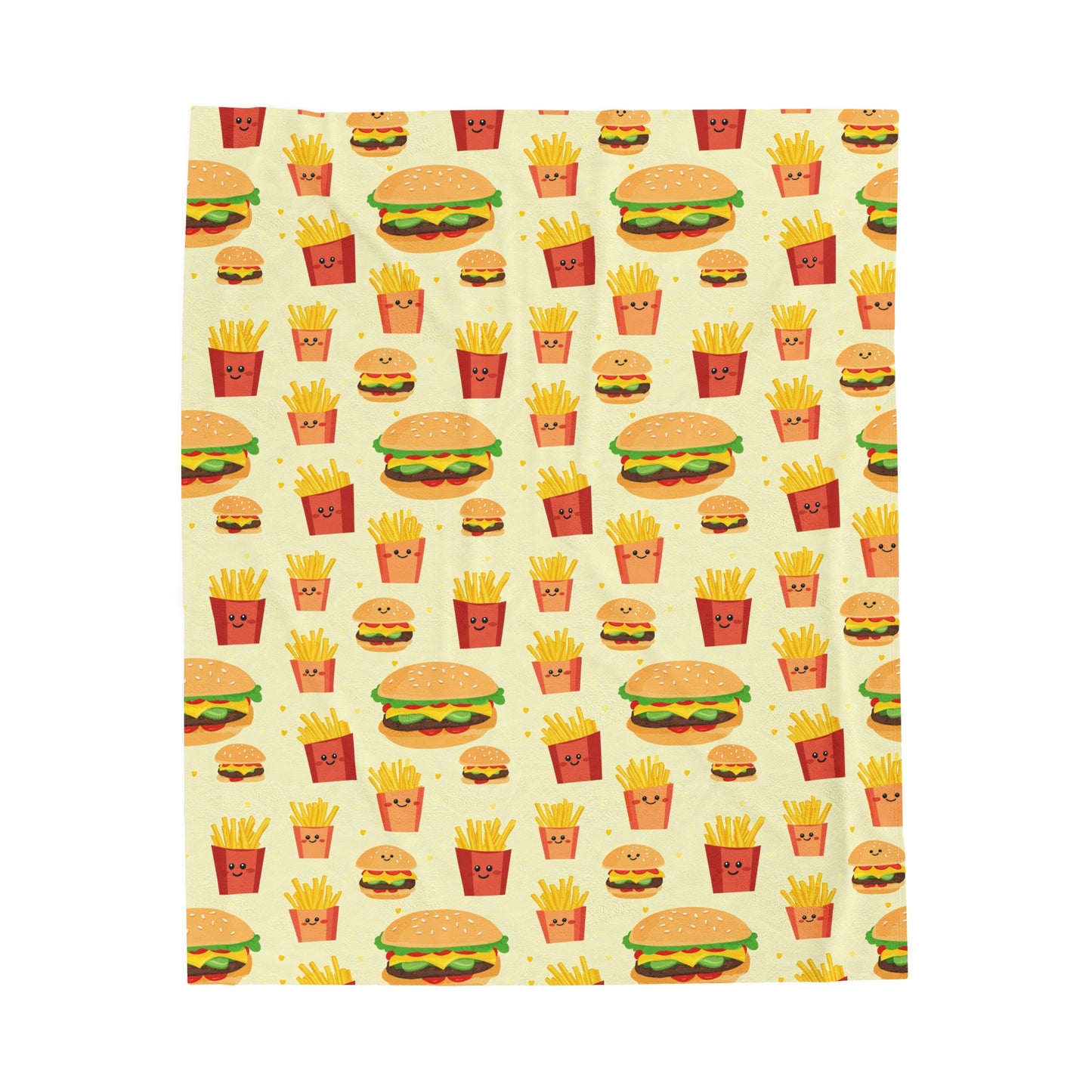 Hamburger and Fries Velveteen Plush Blanket