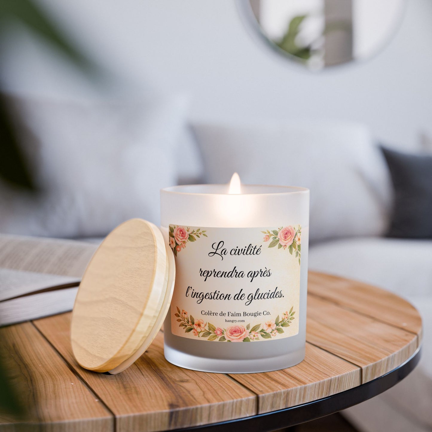 Colère de Faim Candle – “Civility Will Resume After Carbohydrates” | Snarky French Quote Soy Wax Candle | Funny Gift Decor