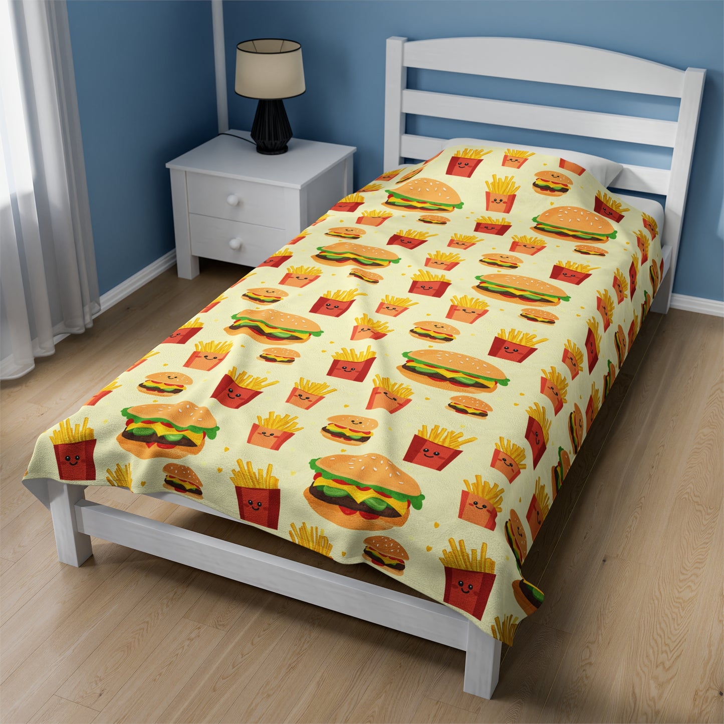 Hamburger and Fries Velveteen Plush Blanket